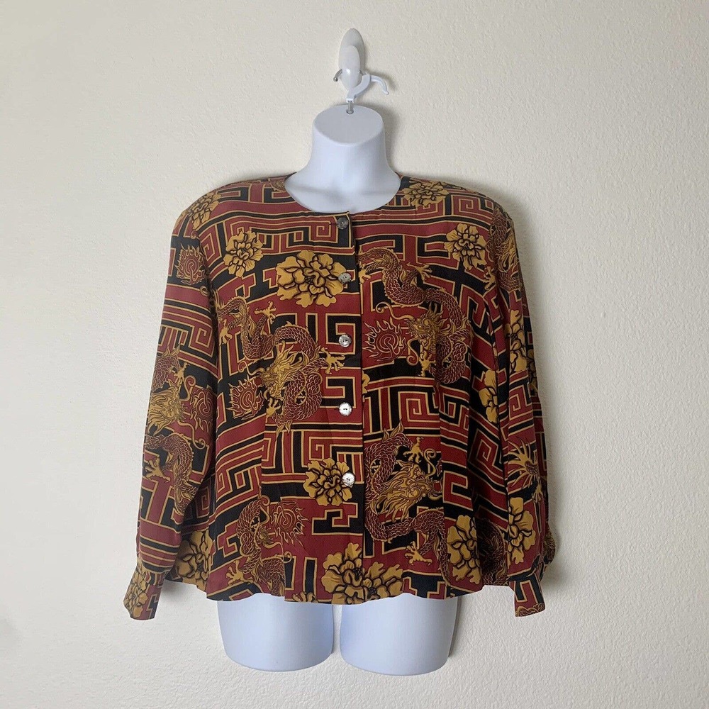Vintage SILX Women's Top Blouse Plus 2X 100% Silk Button-Up Long Sleeve